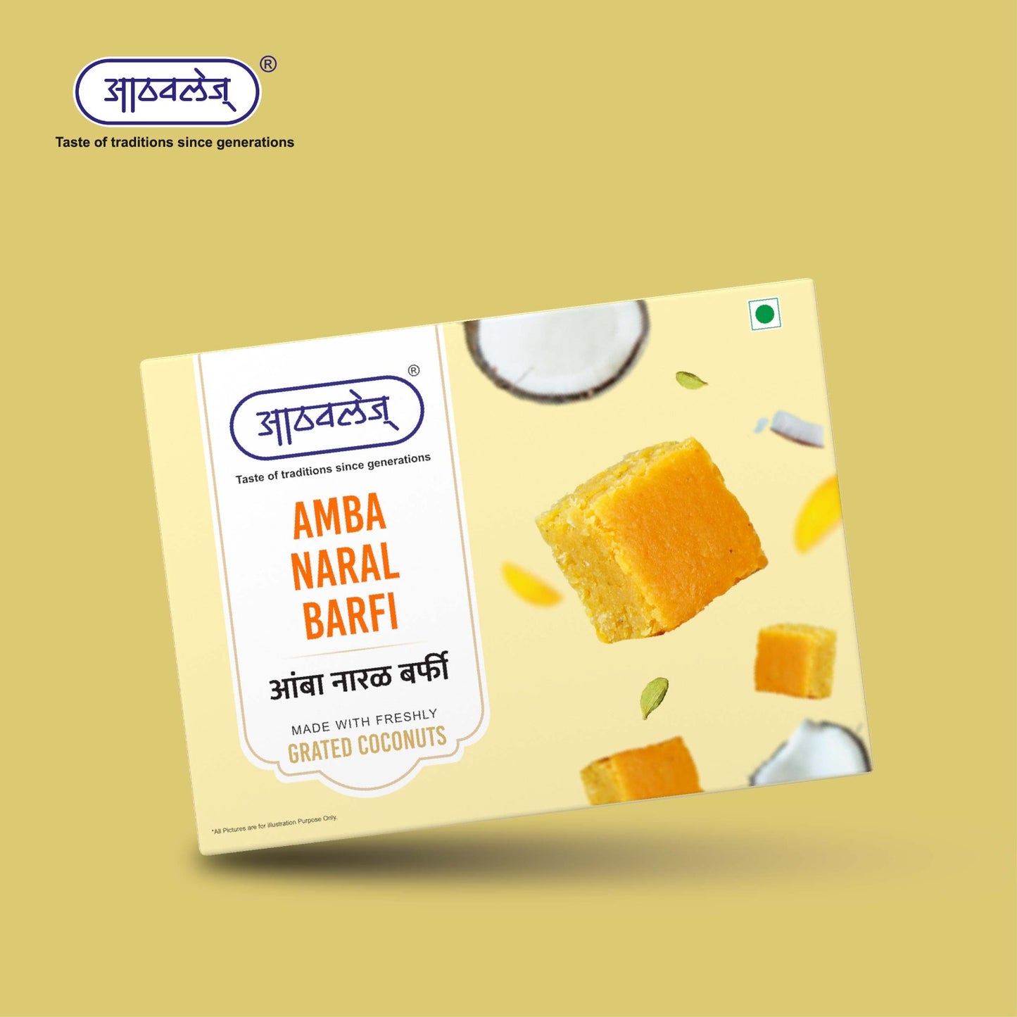 AMBA NARAL BARFI (200 g) - Authentic Maharashtrian Coconut Barfi with Mango flavor